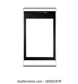 vector illustration of a mobile phone in silver color on a white background