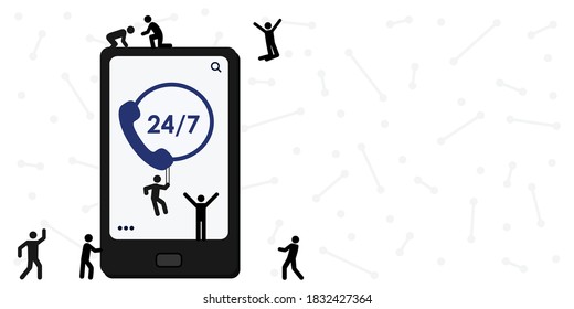 Vektorgrafik von Mobiltelefonen und Silhouetten für kleine Leute für produktive Nutzung von Geräten