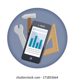 Vector illustration of a mobile phone with tools