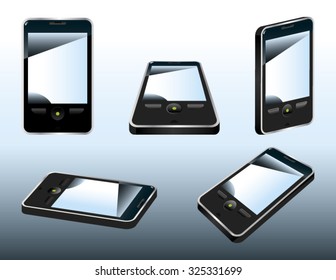 Vector illustration of mobile phone from various angles of perspective.