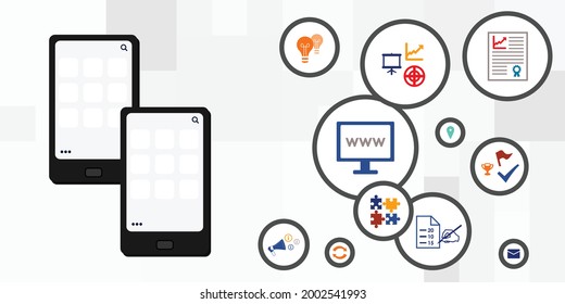Vektorgrafik von Handy- und Website-Browsing- und Analyse-Tools