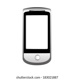 Vector illustration of mobile phone with white screen on white background