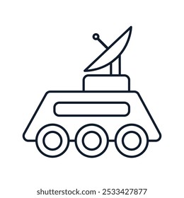 Vector illustration of mobile radar for science research in linear style. Science, discovery, and space symbol. Astronomy and communication element