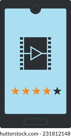 Vector illustration of mobile smart phones with movie and cinema symbol. Classification, opinions and evaluations of films. Review a movie online. Online video playback platforms.