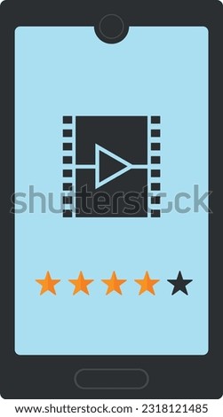Vector illustration of mobile smart phones with movie and cinema symbol. Classification, opinions and evaluations of films. Review a movie online. Online video playback platforms.