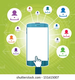 Vector illustration of mobile smartphone contact connection concept. Eps 10 file with transparencies.
