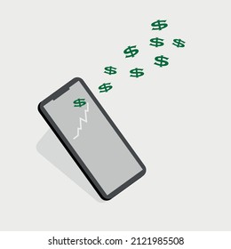 vector illustration of mobile trading. smartphone application for dolar trading. forex control chart using handphone. simple trade trend. making money with smartphone.