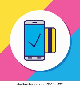Vector illustration of mobile transaction icon colored line. Beautiful protection element also can be used as phone payment icon element.