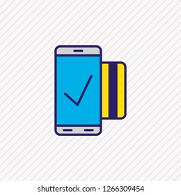 Vector illustration of mobile transaction icon colored line. Beautiful data element also can be used as phone payment icon element.