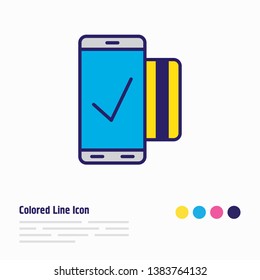 Vector illustration of mobile transaction icon colored line. Beautiful data element also can be used as phone payment icon element.