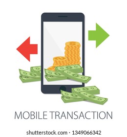 Vector illustration of mobile transfer and payment system with "mobile transaction" Mobile payment technology concept