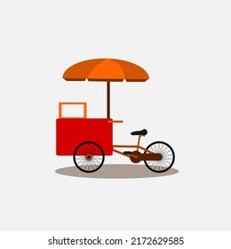 Ilustración vectorial de un carrito de triciclo móvil, usualmente usado por vendedores ambulantes de comida o vendedores ambulantes.