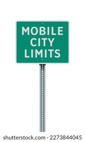 Vector illustration of the Mobile(Alabama) City Limits green road sign on metallic post