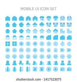 Vector illustration of mobile-ui icons for mobile, interface, mobile site, mobile icon, line icon, flat icon,home, first, main, subpage, store, shopping, building, academy, school, menu, main menu.