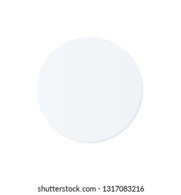 Vector illustration of mock up of white blank round glued paper sticker in realistic style - circle adhesive paper sheet, empty emblem template isolated on white background.
