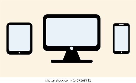 Vector illustration of mockup design on computer screens, laptop, and tablet for website user interface 