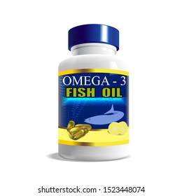 vector illustration mockup plastic container for medical supplement omega 3 fish oil