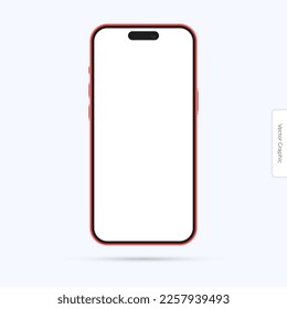 Vector illustration. A mockup of a red smartphone with a white screen, highlighted on a shade of blue background and presented in vector format, offers a versatile UI UX design solution
