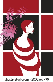 Vector illustration of a model girl with a geometric and refined touch.