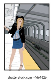Vector illustration of a model at the subway