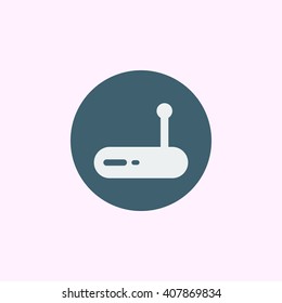 Vector illustration of Modem sign icon on blue circle background.