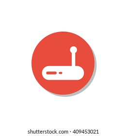 Vector illustration of Modem sign icon on red circle background.