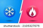 Vector illustration modern 3D hot and cold icon set with flame and snowflake
