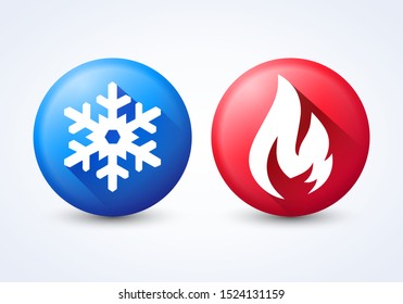 Vector illustration modern 3D hot and cold icon set with flame and snowflake svg