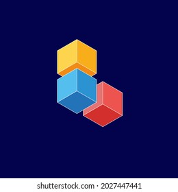 Vector illustration of modern abstract 3d cubes logo design on blue backgroud.