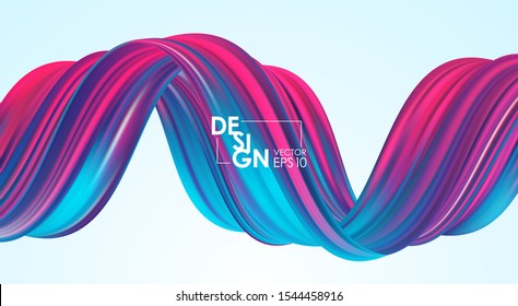 Vector illustration: Modern abstract background with 3d twisted neon colored flow liquid shape. Acrylic paint design