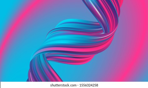 Vector illustration: Modern abstract background with 3d twisted neon colored flow liquid shape. Trendy design