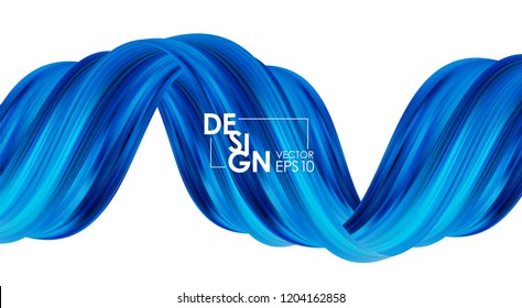 Vector illustration: Modern abstract banner background with 3d twisted blue flow liquid shape. Acrylic paint design