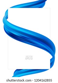 Vector illustration: Modern abstract blank poster background with 3d twisted blue flow liquid shape. Acrylic paint design