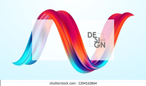 Vector illustration: Modern abstract blank background with 3d twisted colorful flow liquid shape. Acrylic paint design