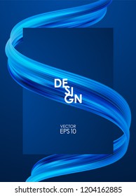 Vector illustration: Modern abstract blank poster background with 3d twisted blue flow liquid shape. 