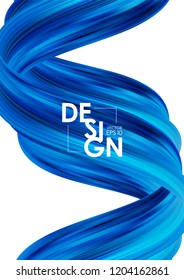 Vector illustration: Modern abstract poster background with 3d twisted blue flow liquid shape. Acrylic paint design