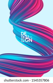 Vector illustration: Modern abstract poster background with 3d twisted neon colored flow liquid shape. Acrylic paint design