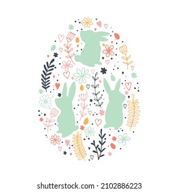 ilustración vectorial en estilo de abstracción moderno. Composición de huevos de Pascua. conjunto de elementos sobre el tema de Pascua, conejo de Pascua, hojas abstractas y ramas de colores pastel.