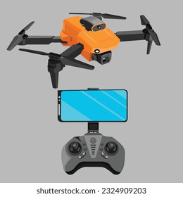 Vector illustration of modern air drones, quadrocopters and remote control drones isolated on white background. Flat cartoon style UAV for military and business equipment.