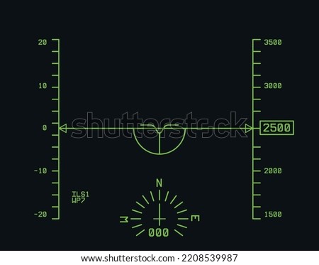 Vector illustration of modern airplane pilot interface on isolated background. An asset for a game about airplanes.