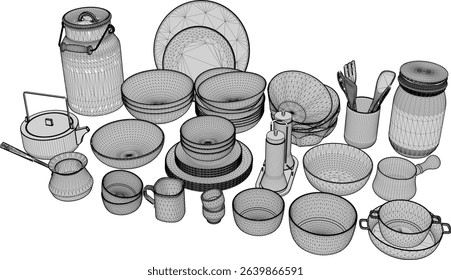 vector illustration of modern aluminum cooking utensils design