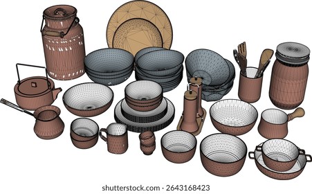 vector illustration of modern aluminum cooking utensils design