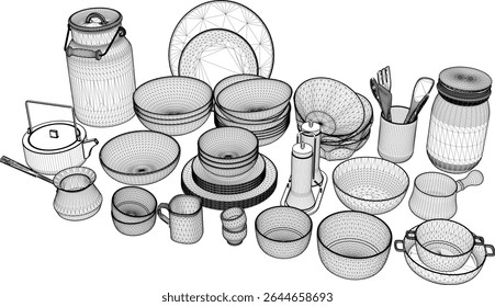 vector illustration of modern aluminum cooking utensils design