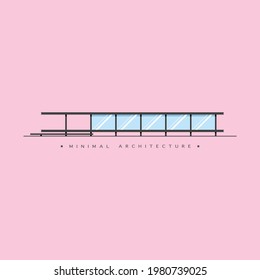 Vector Illustration Of Modern Architecture Building Elevation In Minimal Style.