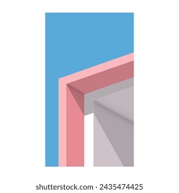 Ilustración vectorial de la arquitectura moderna. Cartel de construcción arquitectónica mínima. Peach fuzz, pantone 2024. Humor veraniego. Azul, rosa, blanco