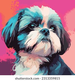 vector illustration modern art of a cute shih tzu pet dog portrait. colorful oil painting with brush stroke. svg