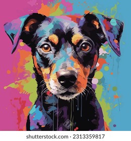 ilustración vectorial arte moderno de un lindo retrato de perro mascota Doberman. pintura de aceite colorida con pincelada de brocha.