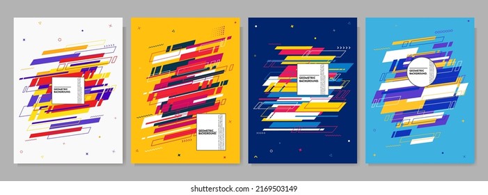 Ilustración vectorial. Gráfico de arte moderno. Fondo del marco de movimiento geométrico dinámico. Elemento de diseño para reportaje, volante, afiche, portada de libros, revista, banner. Papel gráfico de los años 70 y 90
