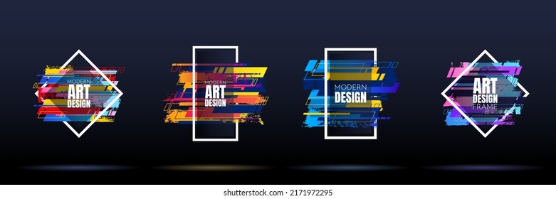 Vektorgrafik. Moderne Kunstgrafik. Dynamischer Rahmen für Text. Stilvoll geometrischer schwarzer Hintergrund. Gestaltungselemente für Einladungen, Geschenkkarten, Flyer, Poster, Buchumschläge, Broschüren, Banner