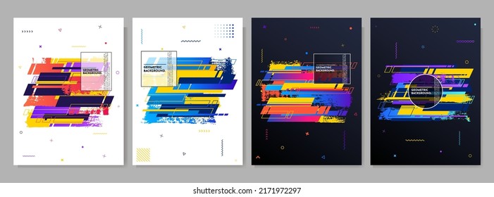 Vector illustration. Modern Art graphic. Dynamic geometric motion frame background. Design element for report, flyer, poster, book cover, magazine, banner. 70s, 90s retro funky graphic wallpapers